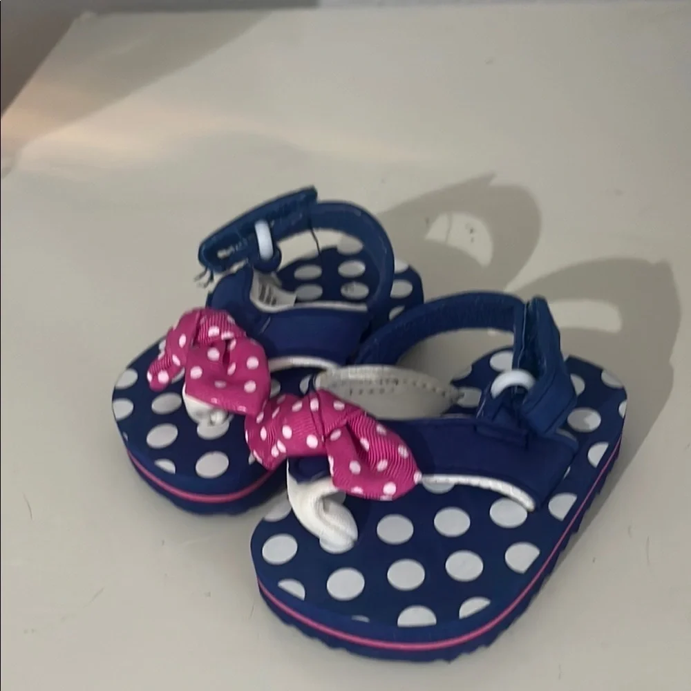 Baby Girl’s Preppy Pink and Navy Blue Sandals Bow Polka dot Size 2